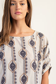 Elliotte Geometric Flower Blouse Top
