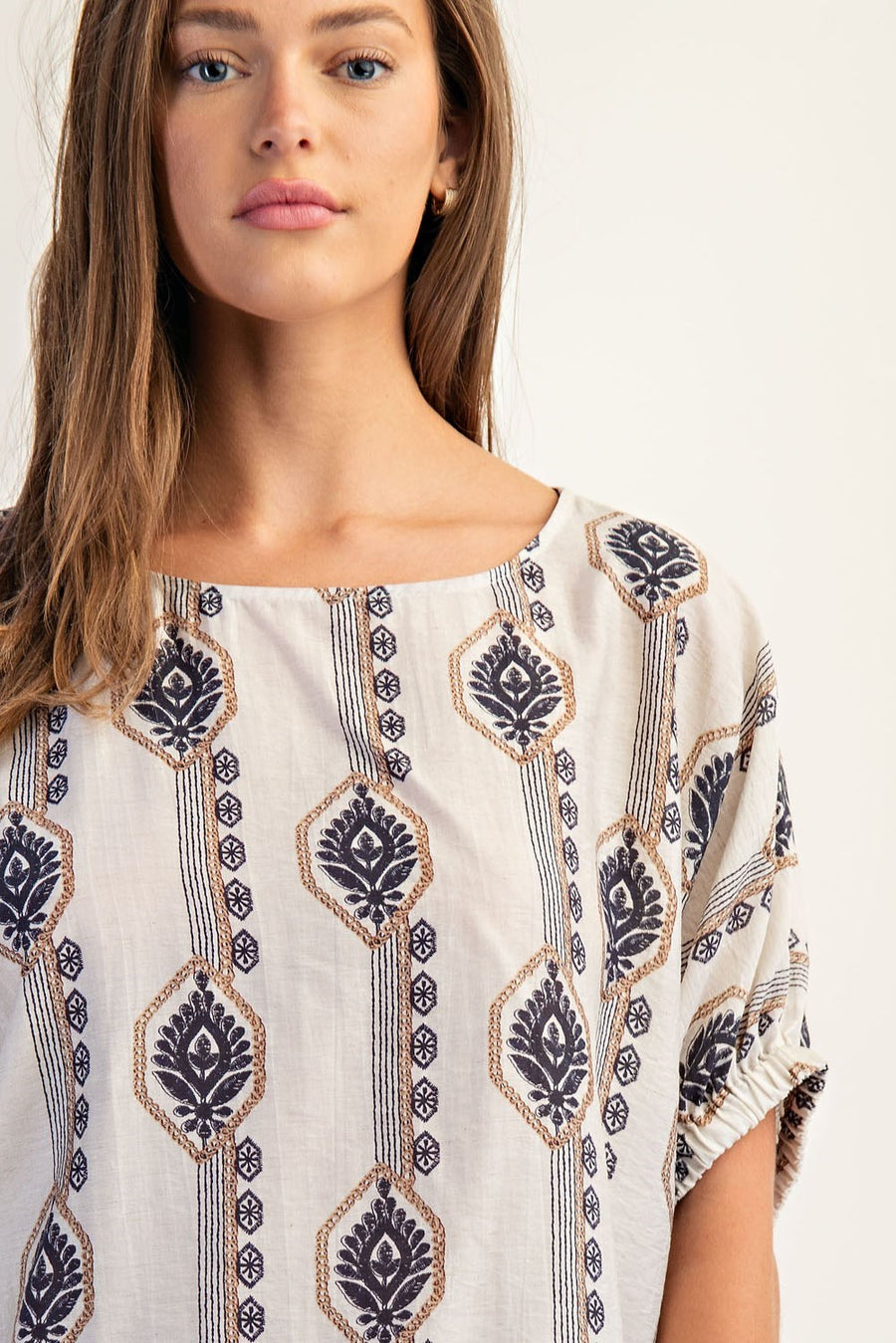 Elliotte Geometric Flower Blouse Top