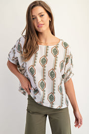 Elliotte Geometric Flower Blouse Top
