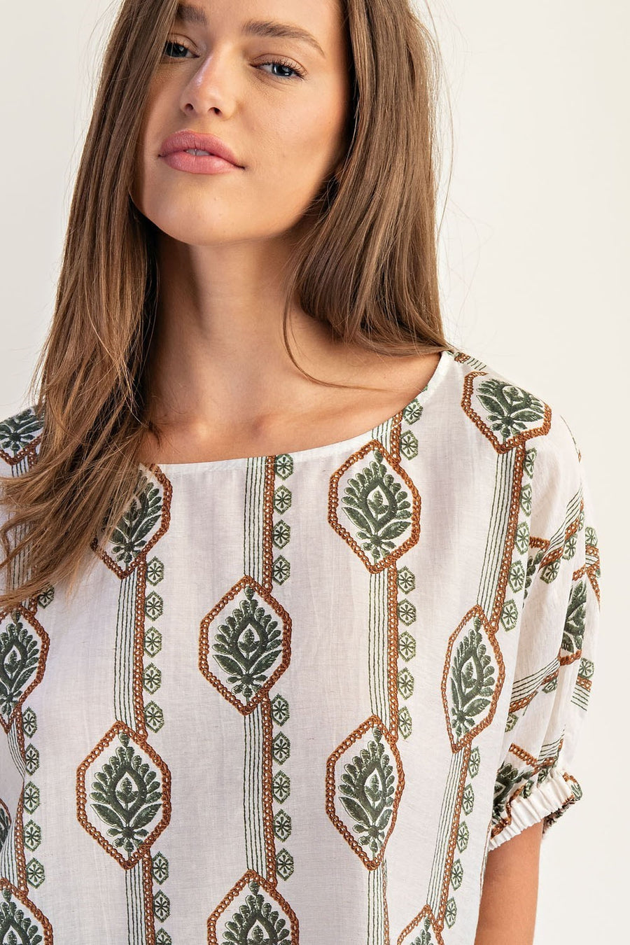 Elliotte Geometric Flower Blouse Top