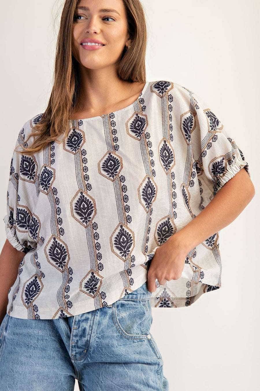 Elliotte Geometric Flower Blouse Top