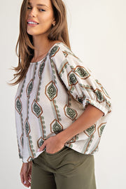 Elliotte Geometric Flower Blouse Top