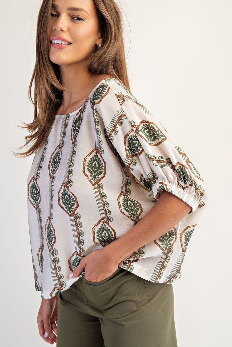 Elliotte Geometric Flower Blouse Top