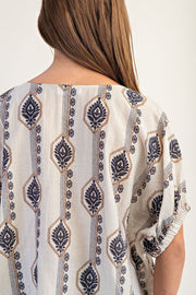Elliotte Geometric Flower Blouse Top