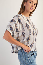 Elliotte Geometric Flower Blouse Top