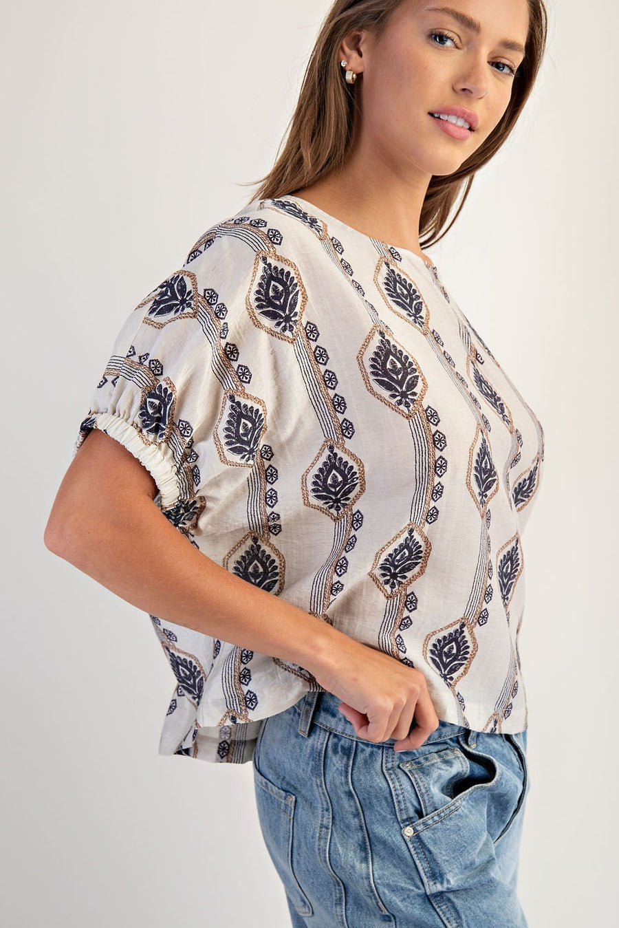 Elliotte Geometric Flower Blouse Top