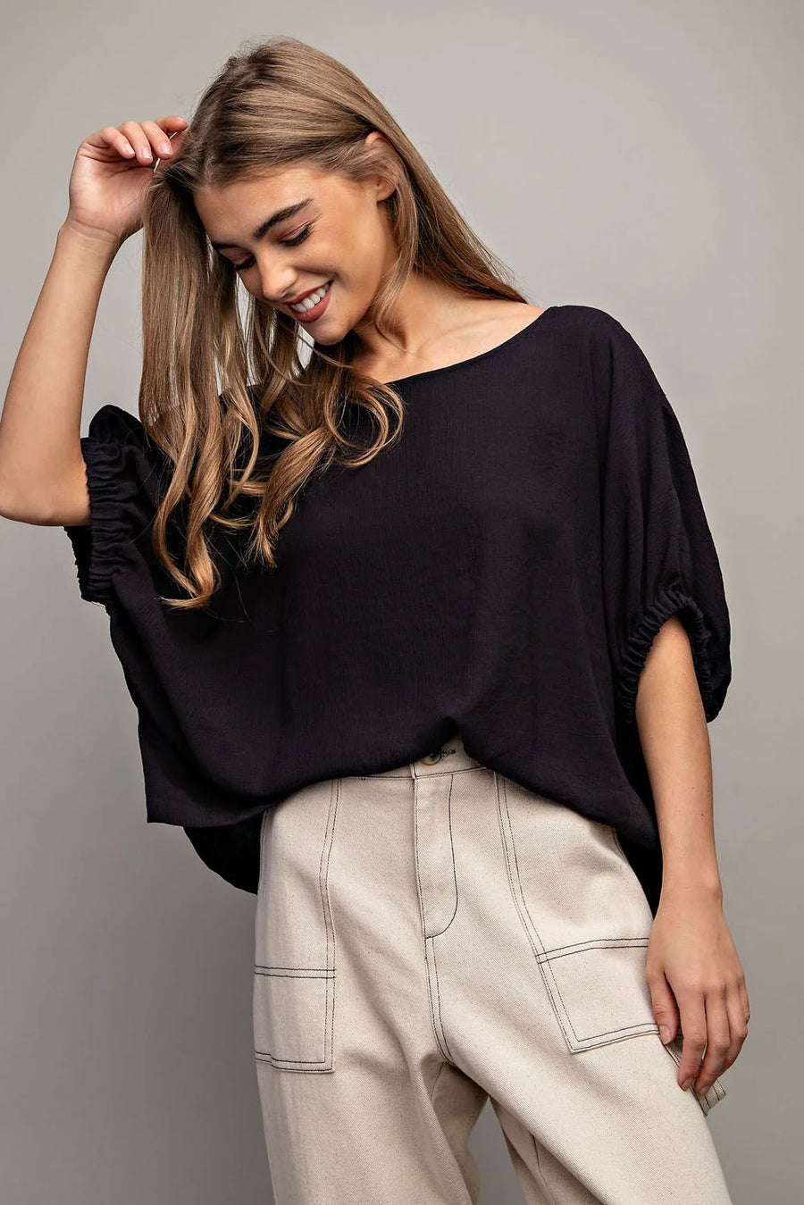 Elphie Drop Elastic Sleeve Blouse Top