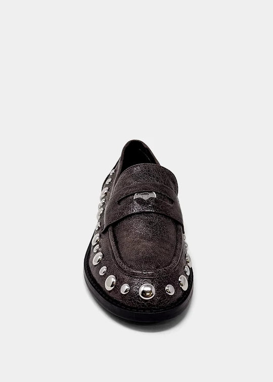 Trisha - Dark Taupe - Metallic Stud Loafer by Shu Shop