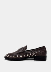 Trisha - Dark Taupe - Metallic Stud Loafer by Shu Shop