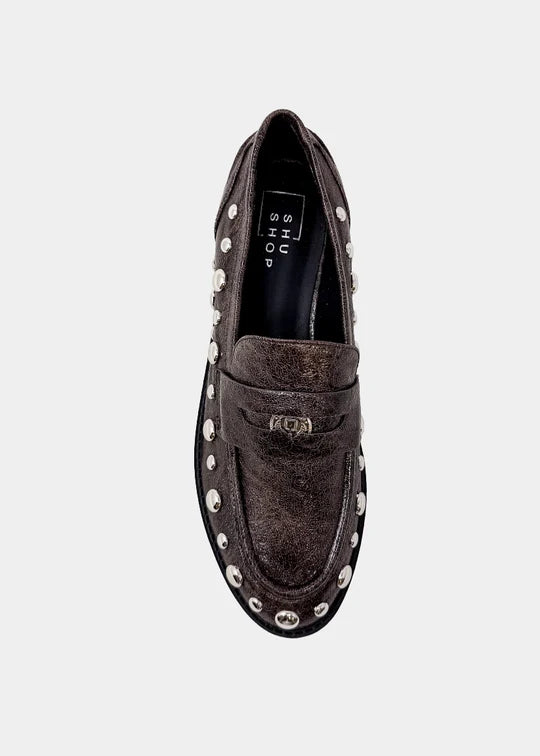 Trisha - Dark Taupe - Metallic Stud Loafer by Shu Shop