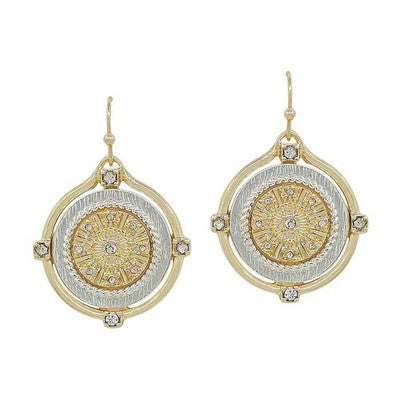 Meghan Browne Tryon Silver and Gold Coin Dangle Earrings