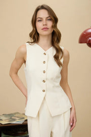 Diana Split Front Long Line Button Vest Top