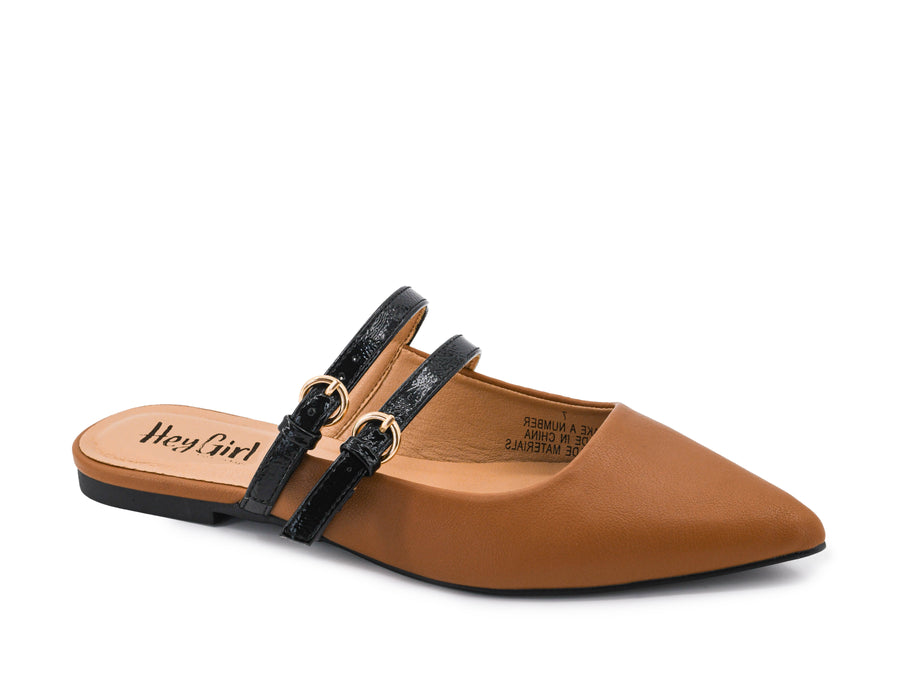 Hey Girl by Corkys TAKE A NUMBER Cognac Pointed Toe Slide Mule Flat Shoes