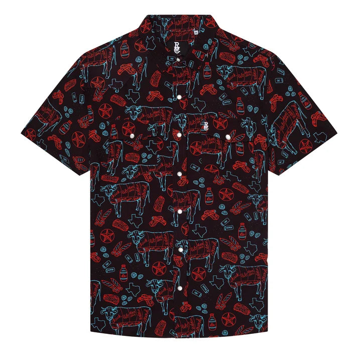 Texas BBQ Nights Pearl Snap Short Sleeve Shirt by Raised By Coyotes