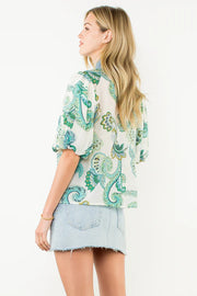 Paisley Chambray Puff Sleeve Embroidered Top by THML