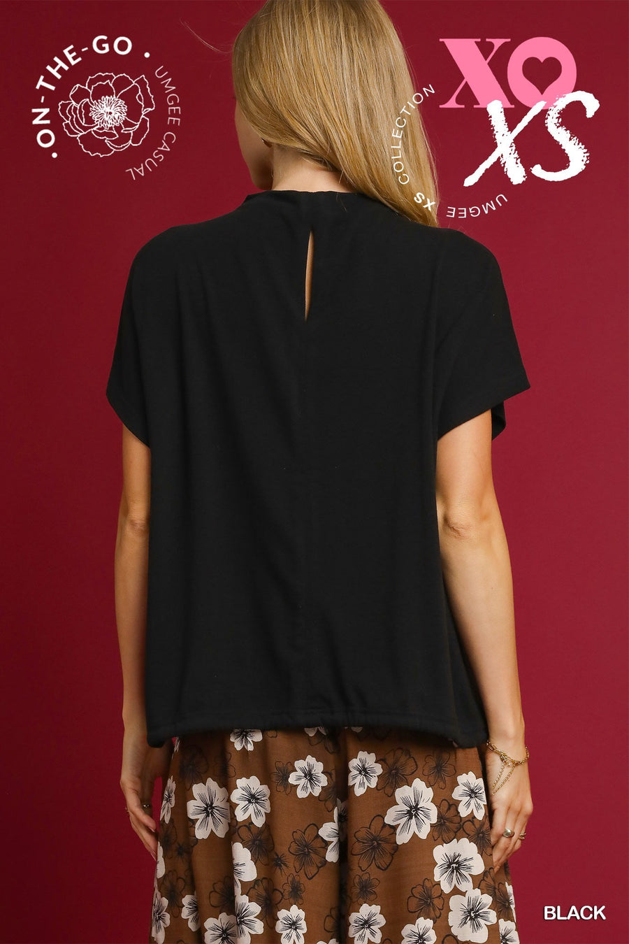 Helena High Neck Short Sleeve Drawstring Waist Top