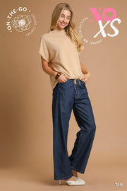 Helena High Neck Short Sleeve Drawstring Waist Top