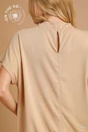 Helena High Neck Short Sleeve Drawstring Waist Top