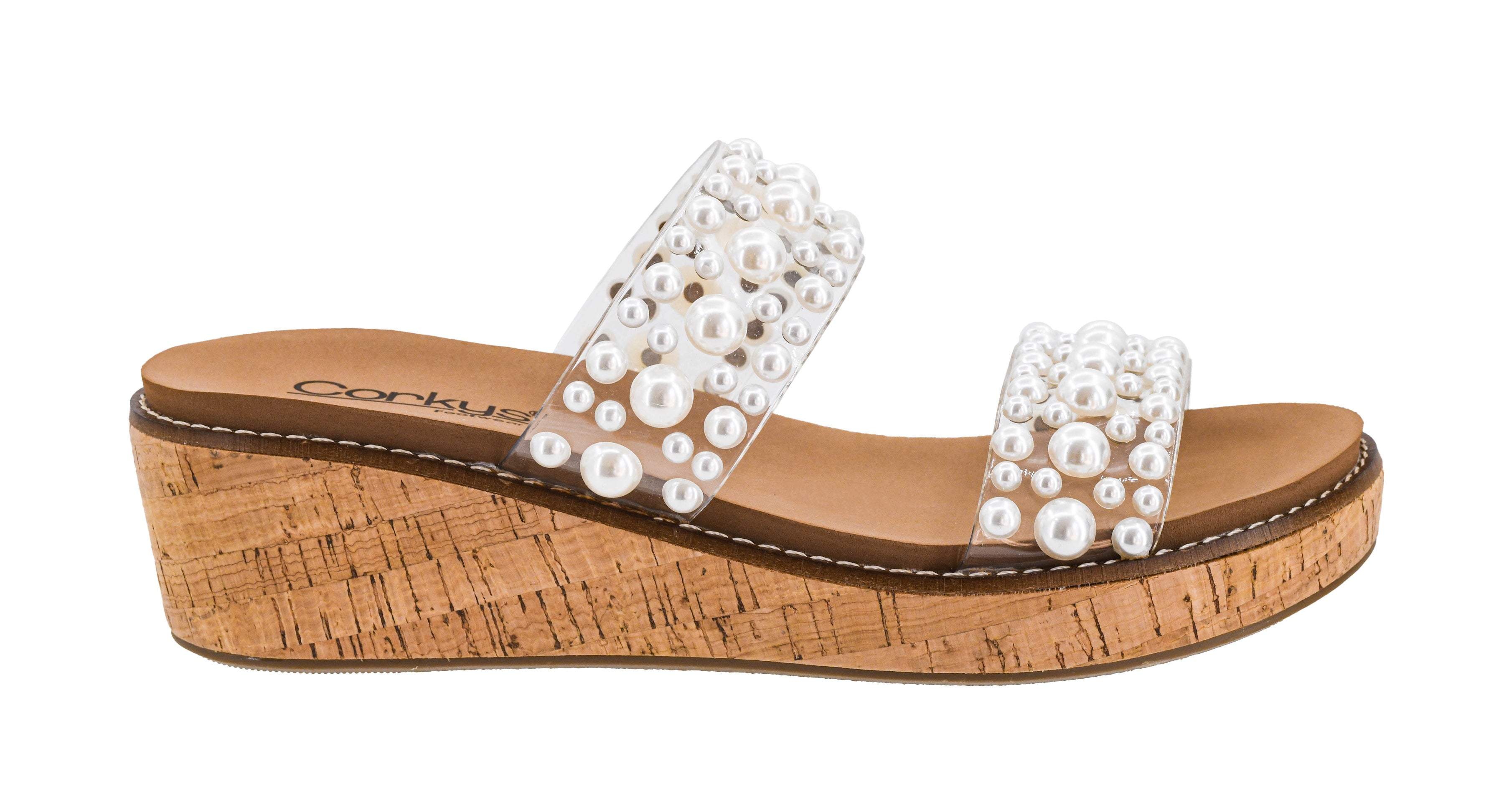 Corkys YES PLEASE Clear with Pearls Wedge Sandal