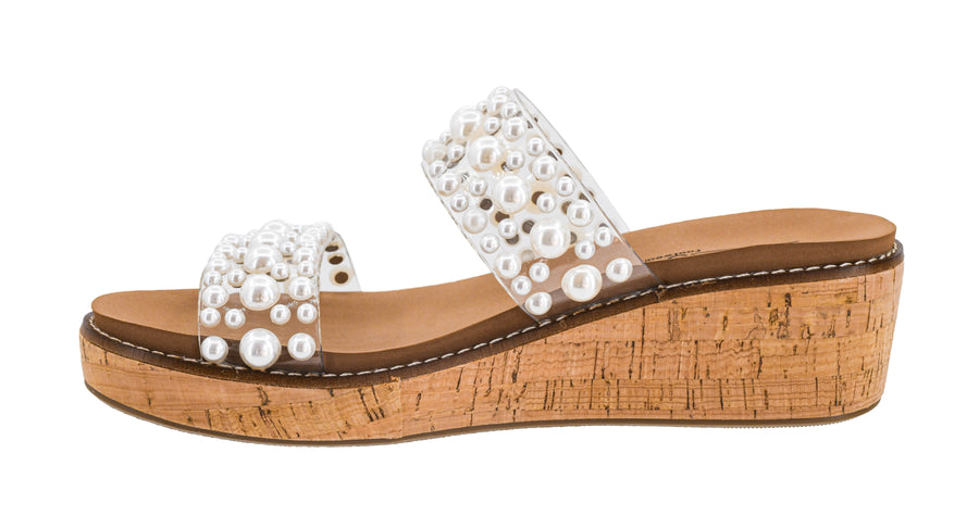 Corkys YES PLEASE Clear with Pearls Wedge Sandal