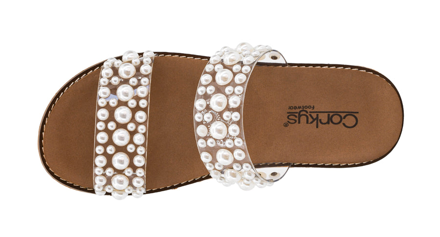 Corkys YES PLEASE Clear with Pearls Wedge Sandal