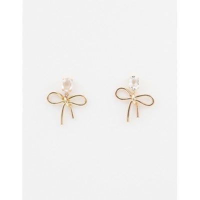 Meghan Browne Zane Gold Earrings with Clear Crystal and Bow Pendant