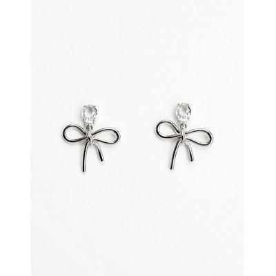 Meghan Browne Zane Silver Earrings with Clear Crystal and Bow Pendant