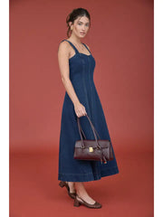 Delina Sweetheart Neckline Fitted Denim Midi Dress
