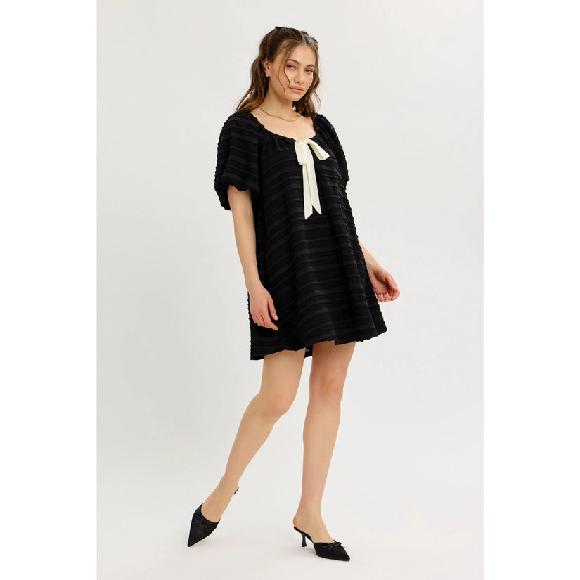 Bellamarie Textured Dress Bow-Tie Front Mini Dress