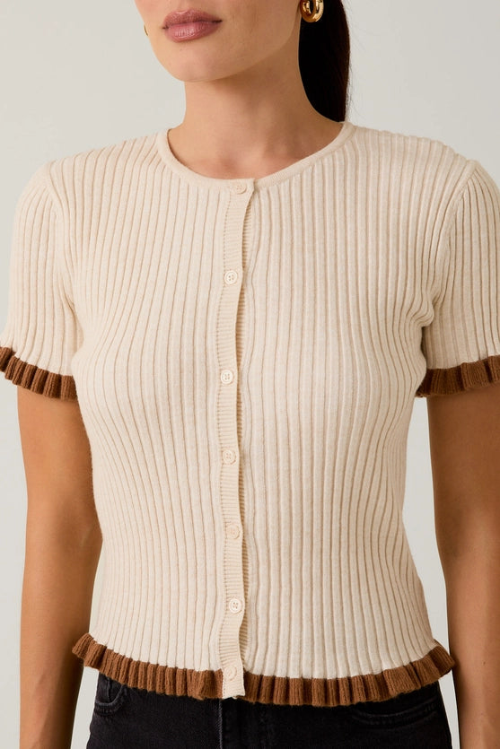 Maddyx Button Down Ruffle Ribbed Knit Top
