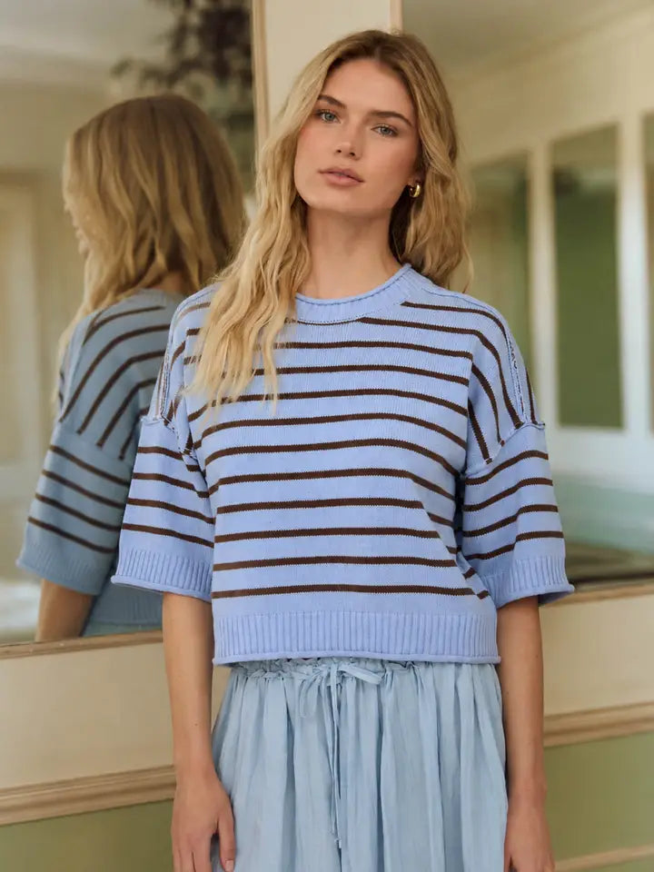 Chelsey Exposed Seam Striped Sweater Top