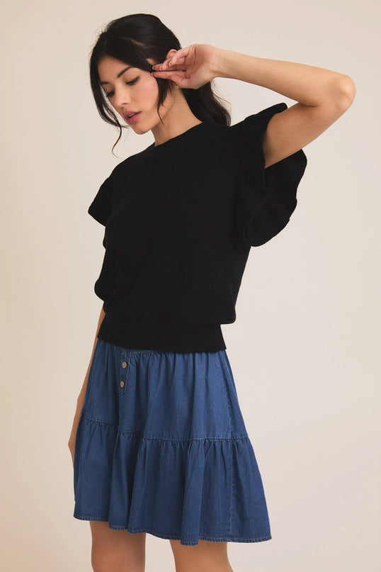 Dorian Ruffle Sleeve Sweater Knit Top