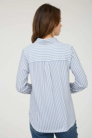 Toni Stripe Collared Long Sleeve Button Down Knit Shirt Blouse