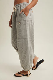 Libby Lou Mini Striped Tie-Hem Cargo Jogger Pants
