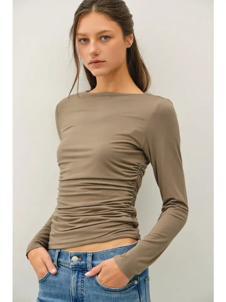 Caterina Boat Neck Long Sleeve Top