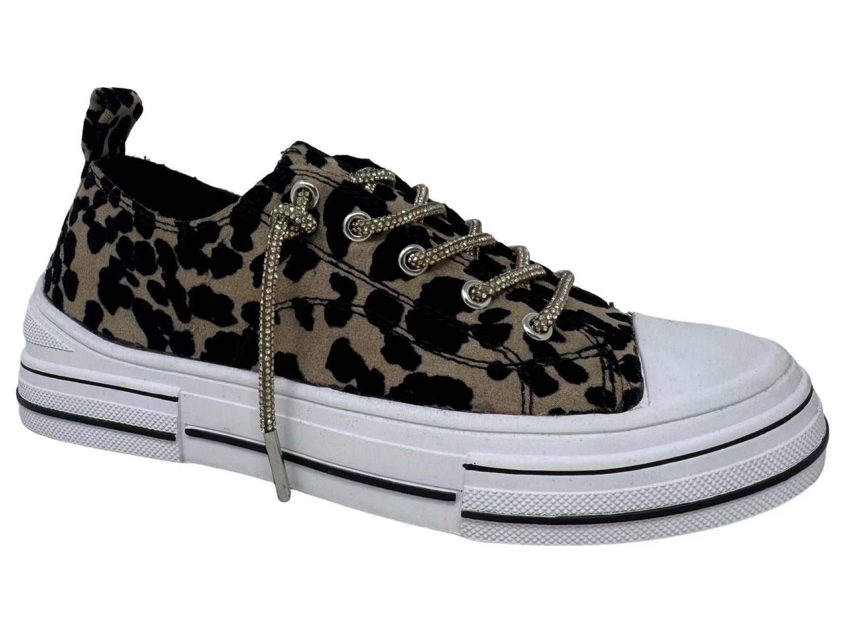 Aman Leopard 2 Sparkle Lace Up Vegan Suede Sneaker