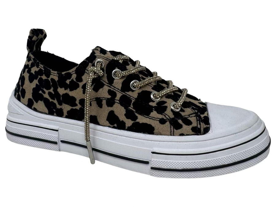 Aman Leopard 2 Sparkle Lace Up Vegan Suede Sneaker