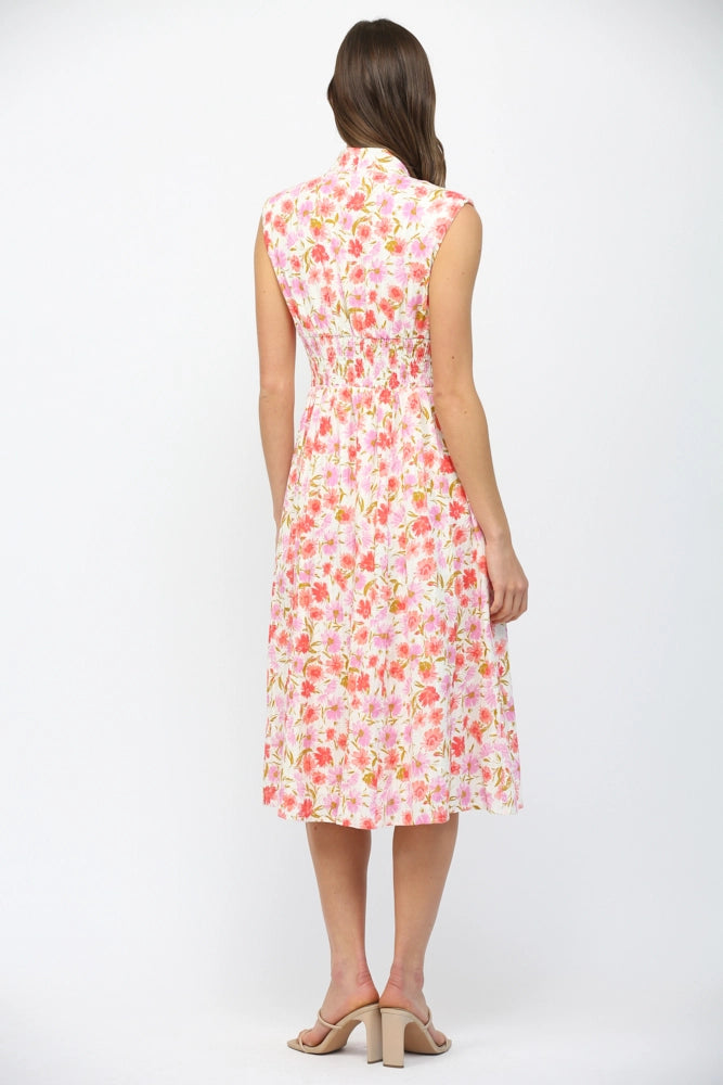 Summer Terrace Floral Print Smocked Waist Midi Dress by Fate