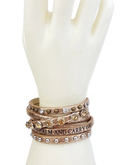Keep Calm and Carry On Multi Strand Leather Cuff Bracelet