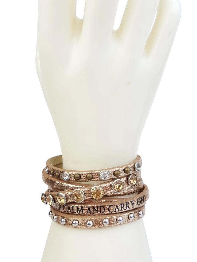 Keep Calm and Carry On Multi Strand Leather Cuff Bracelet