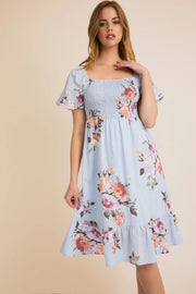 Dinah Short Sleeve Smocked Floral Midi Dress