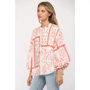 Adrianna Puff Sleeve Button Down Chiffon Shirt Blouse