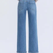 Enigma High Rise Full Length Cuffed Wide Leg Jeans