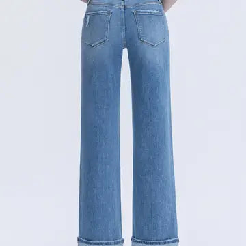 Enigma High Rise Full Length Cuffed Wide Leg Jeans