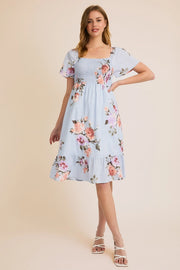 Dinah Short Sleeve Smocked Floral Midi Dress