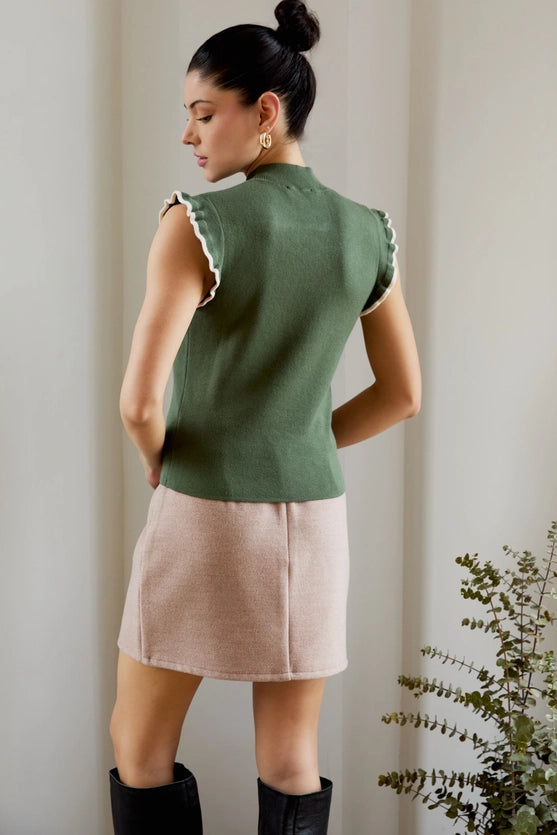 Patterson Mock Neck Ruffle Sleeve Sweater Knit Top