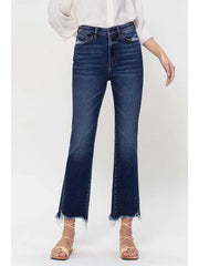 Electra Super High Rise Ankle Flare with Uneven Frayed Hem Detail Denim Jeans