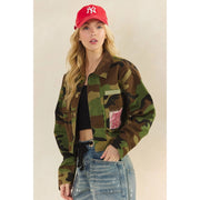 Camo-N-Roses Cropped Camo Printed Jacket