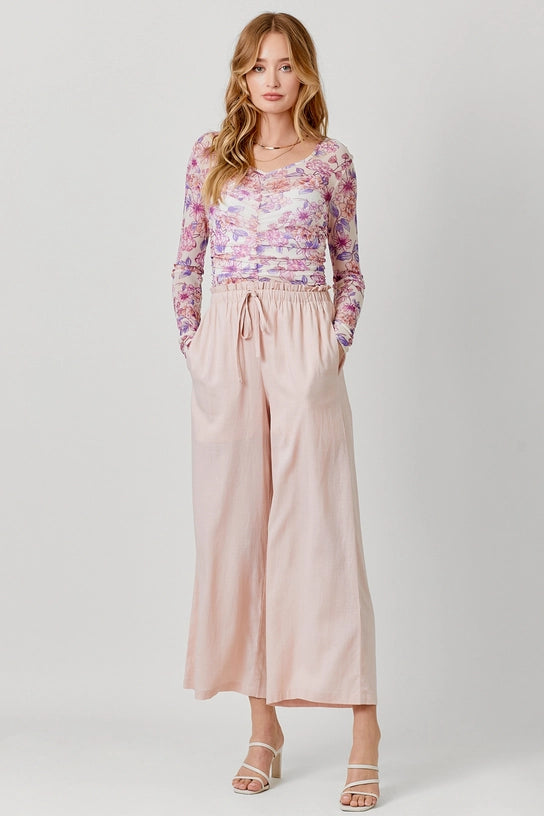 Pamela Drawstring Waist Linen Wide Leg Pants