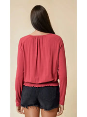 Carole Smocked Waist Long Sleeve Knit Blouse